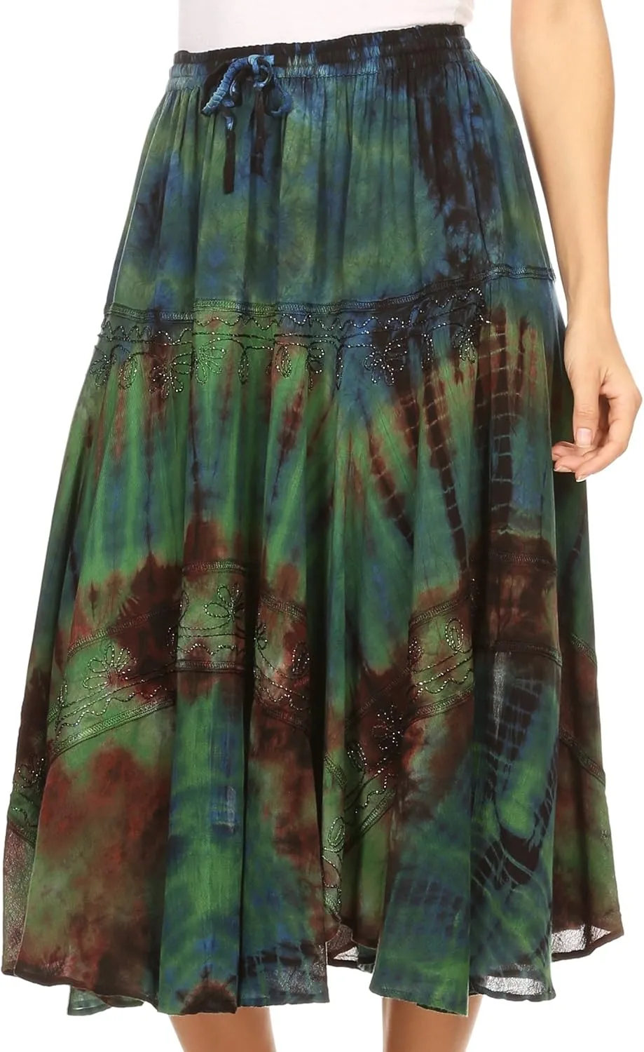 Sakkas Justina Womens Dance Midi Full Circle Tie-dye Skirt with Elastic Waist
