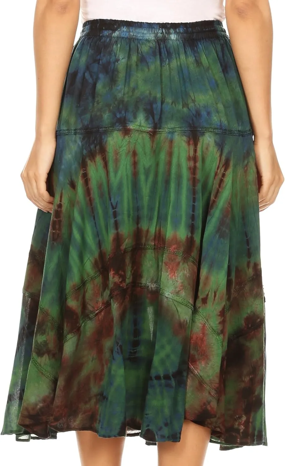 Sakkas Justina Womens Dance Midi Full Circle Tie-dye Skirt with Elastic Waist