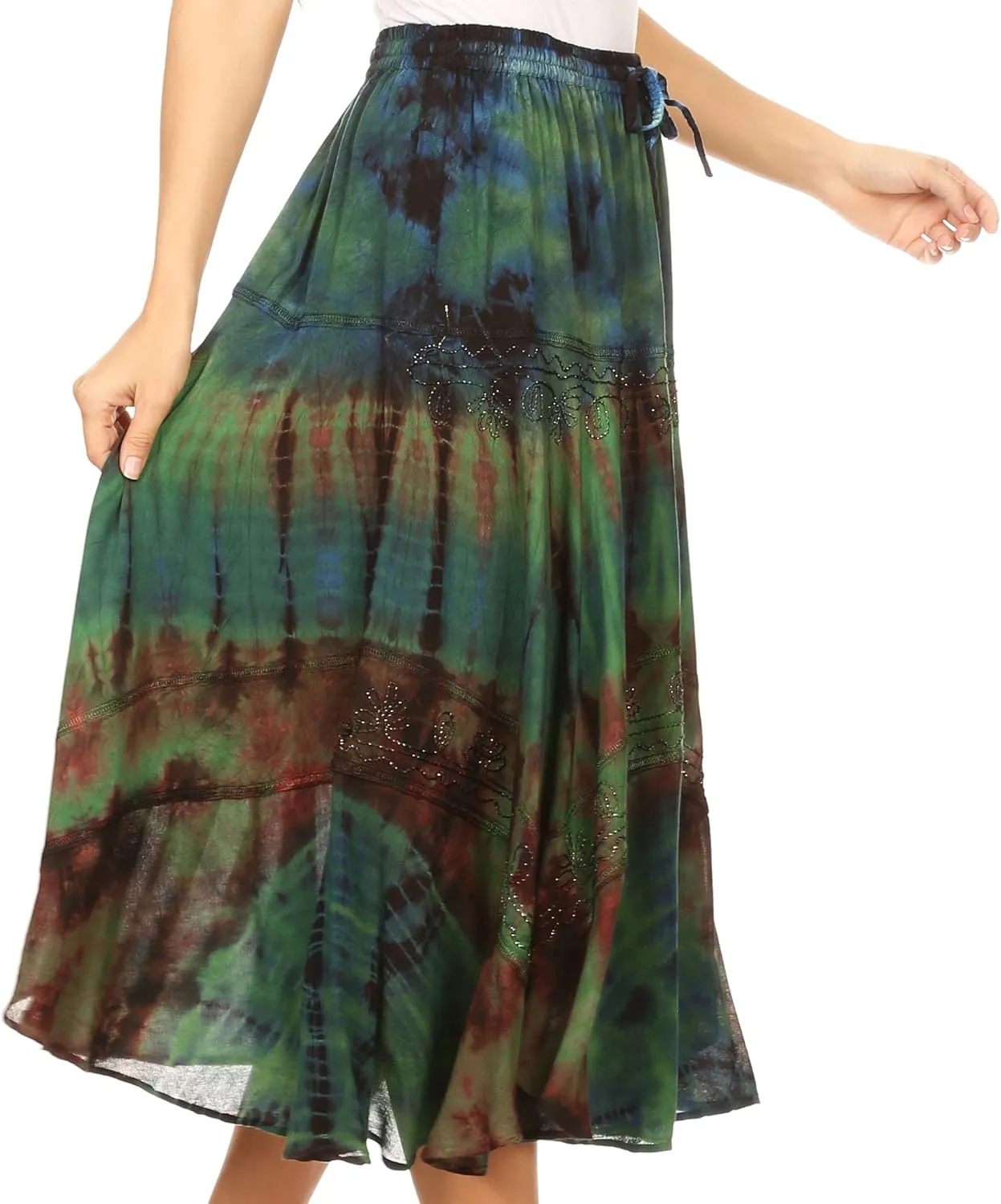 Sakkas Justina Womens Dance Midi Full Circle Tie-dye Skirt with Elastic Waist