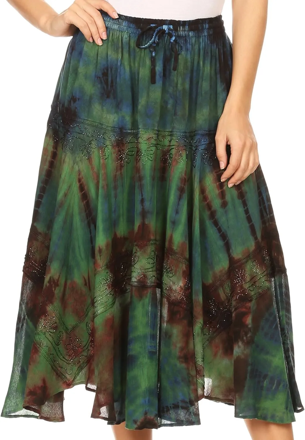Sakkas Justina Womens Dance Midi Full Circle Tie-dye Skirt with Elastic Waist