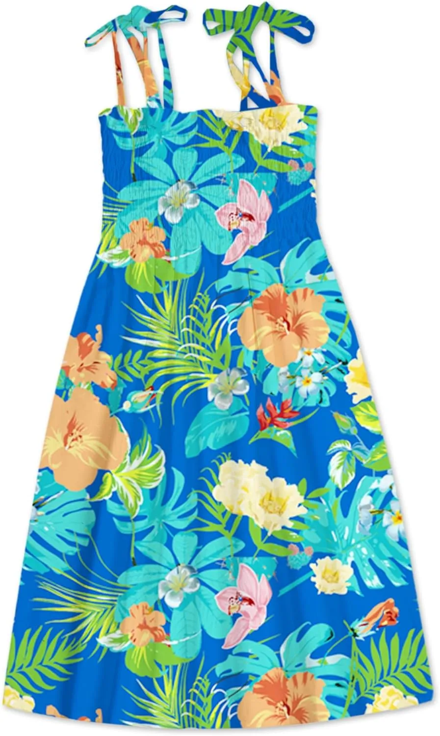 SANGTREE Girls' Women's Summer Sundress Casual Smocked Floral Beach Holiday Dress, 18 Month - XL