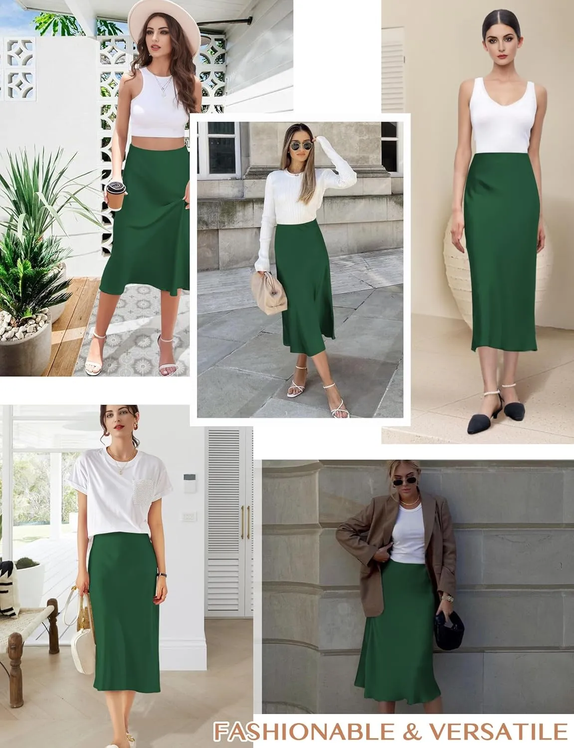 Satin Skirts for Women Trendy, High Waisted Womens Skirts Midi Long Length, Elegant Zipper Flared Elastic A-line Silk Skirts