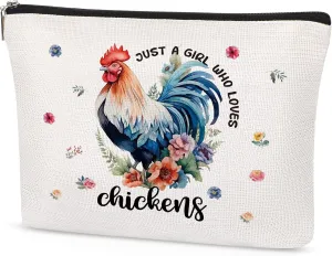SEAOYOAZO Chicken Gifts for Chicken Lovers Funny Chicken Makeup Bag for Women Flower Travel Cosmetic Toiletry Bag for Girls Just a Girl Who Loves Chickens