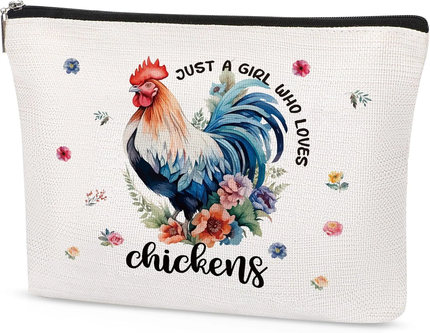 SEAOYOAZO Chicken Gifts for Chicken Lovers Funny Chicken Makeup Bag for Women Flower Travel Cosmetic Toiletry Bag for Girls Just a Girl Who Loves Chickens