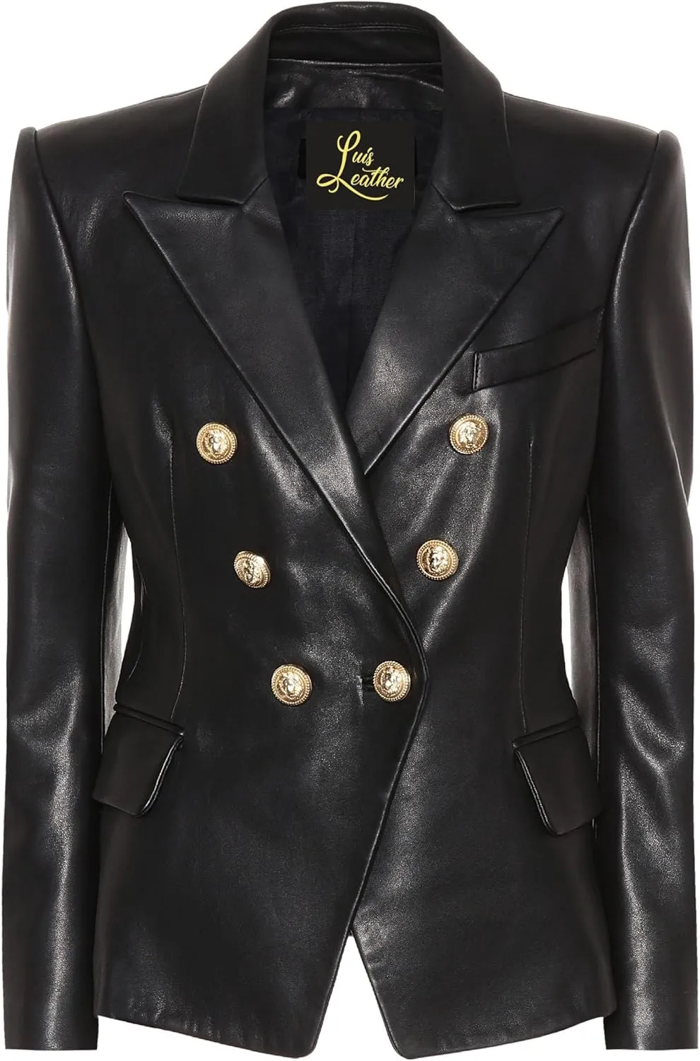 SID Genuine Lambskin Leather Black Womens Single Button Blazer with Full Sleeves Suit Style for Office Wear
