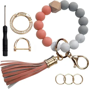 Silicone Beads Key Ring Keychain Bracelet Wristlet for Women, Cute Bead Car Keys Holder Chain Bangle Beaded Keyring