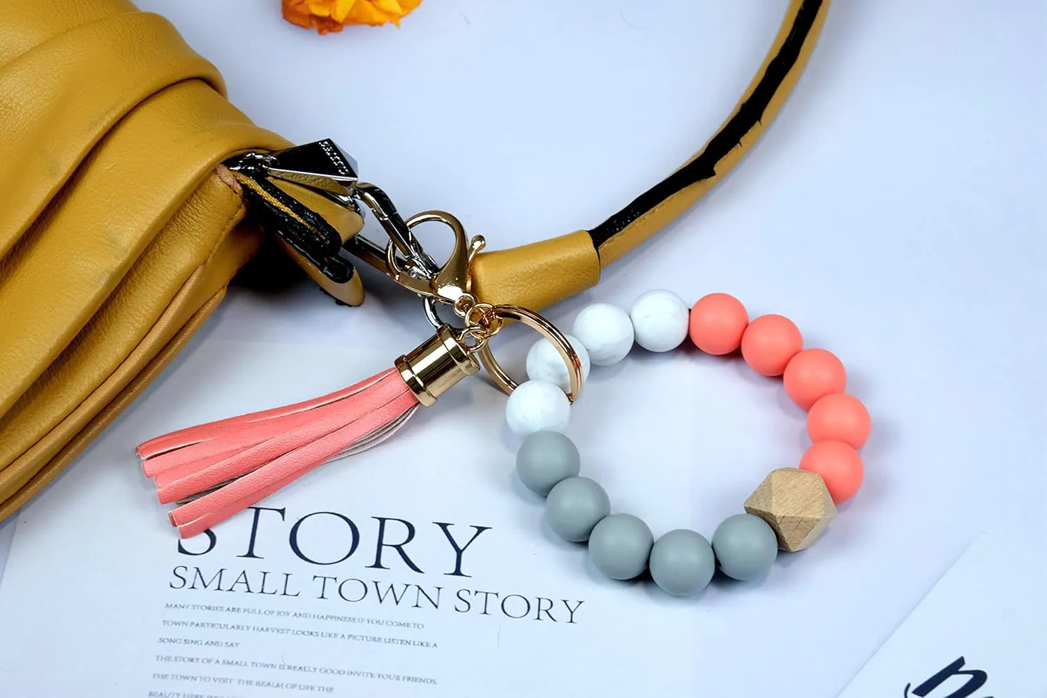 Silicone Beads Key Ring Keychain Bracelet Wristlet for Women, Cute Bead Car Keys Holder Chain Bangle Beaded Keyring