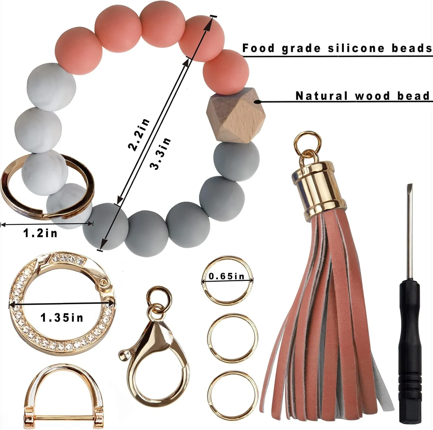 Silicone Beads Key Ring Keychain Bracelet Wristlet for Women, Cute Bead Car Keys Holder Chain Bangle Beaded Keyring