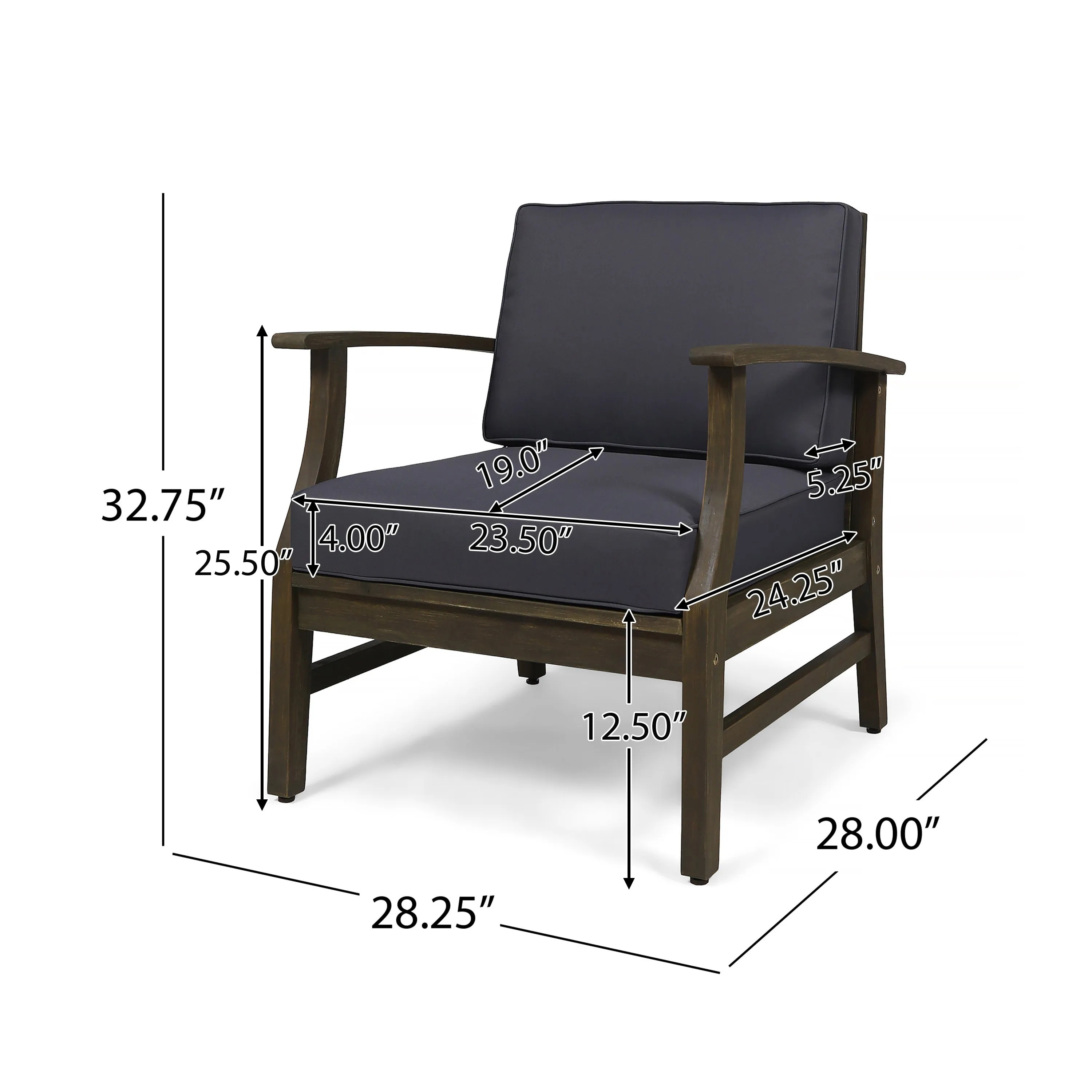 Simona Outdoor Acacia Wood Club Chairs with Cushions