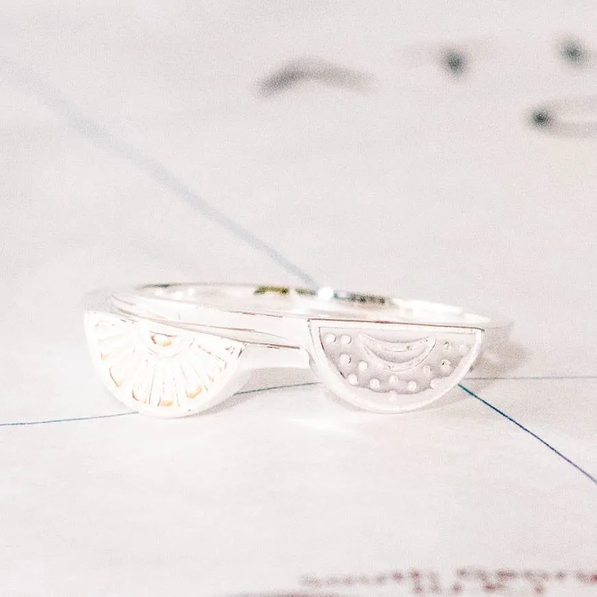 Soleil Moon and Sun Sterling Rings - India