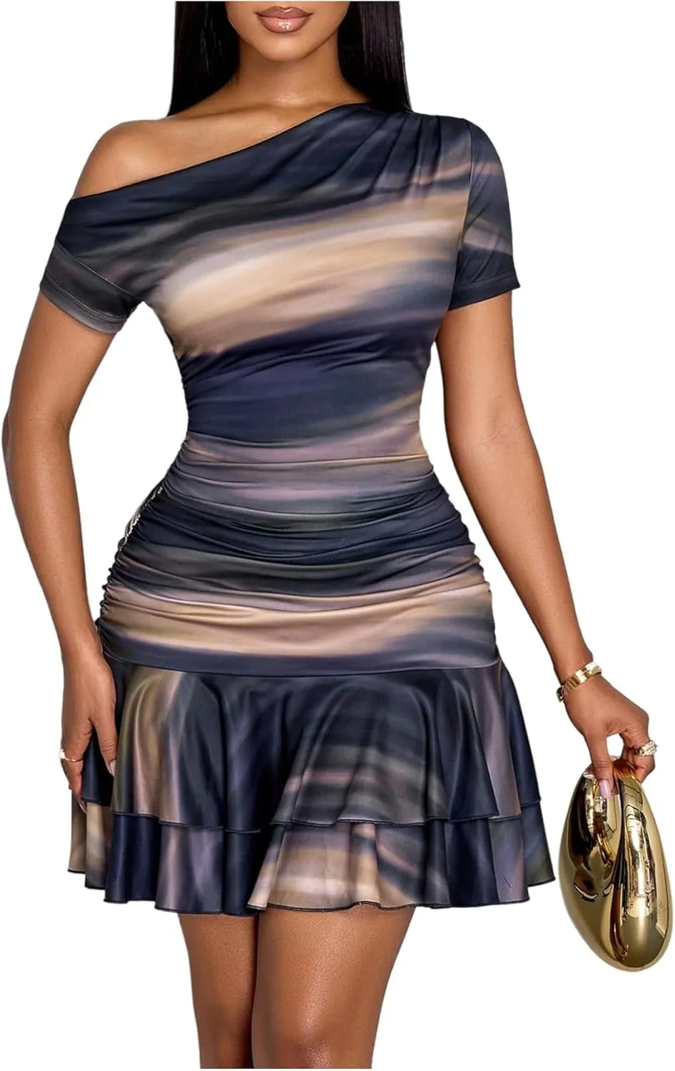 SOLY HUX Women's Off The Shoulder Ombre Short Sleeve Party Cocktail Bodycon Mini Dresses