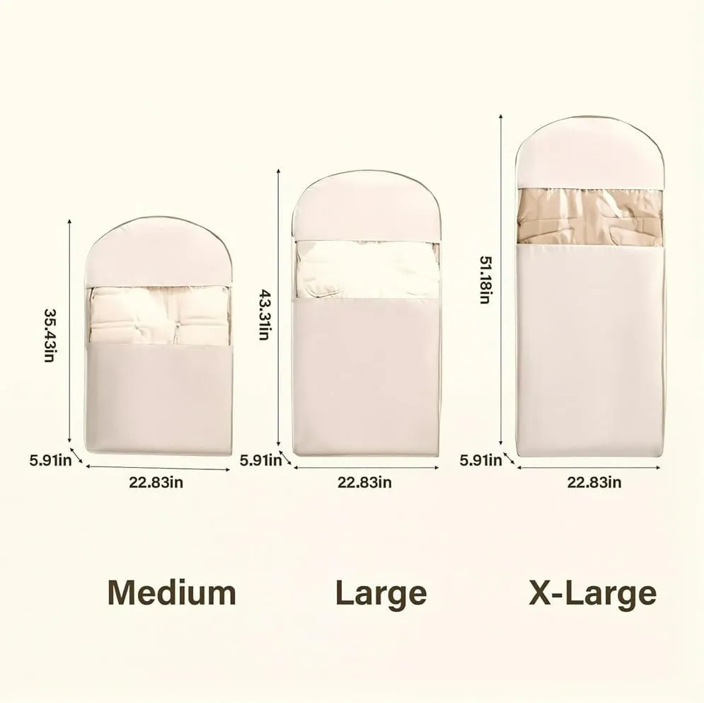 Space Saving Hanging Garment Bag with Self Compression Zipper, Space Saver Garment Bags for Hanging Clothes Foldable, Dust Cover Clothes Bags for Down Coat (Beige,Medium)