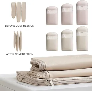 Space Saving Hanging Garment Bag with Self Compression Zipper,Space Saver Closet Organizers,Dust Cover Clothes Bags for Down Coat (Beige, L)