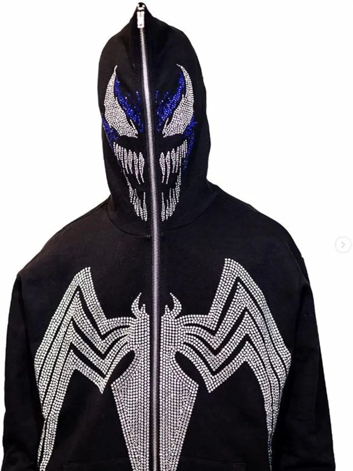 Spider Web Rhinestone Hoodie for Men Women, Long Sleeve Zip Up Glitter Gothic Y2K Jacket Cool Streetwear