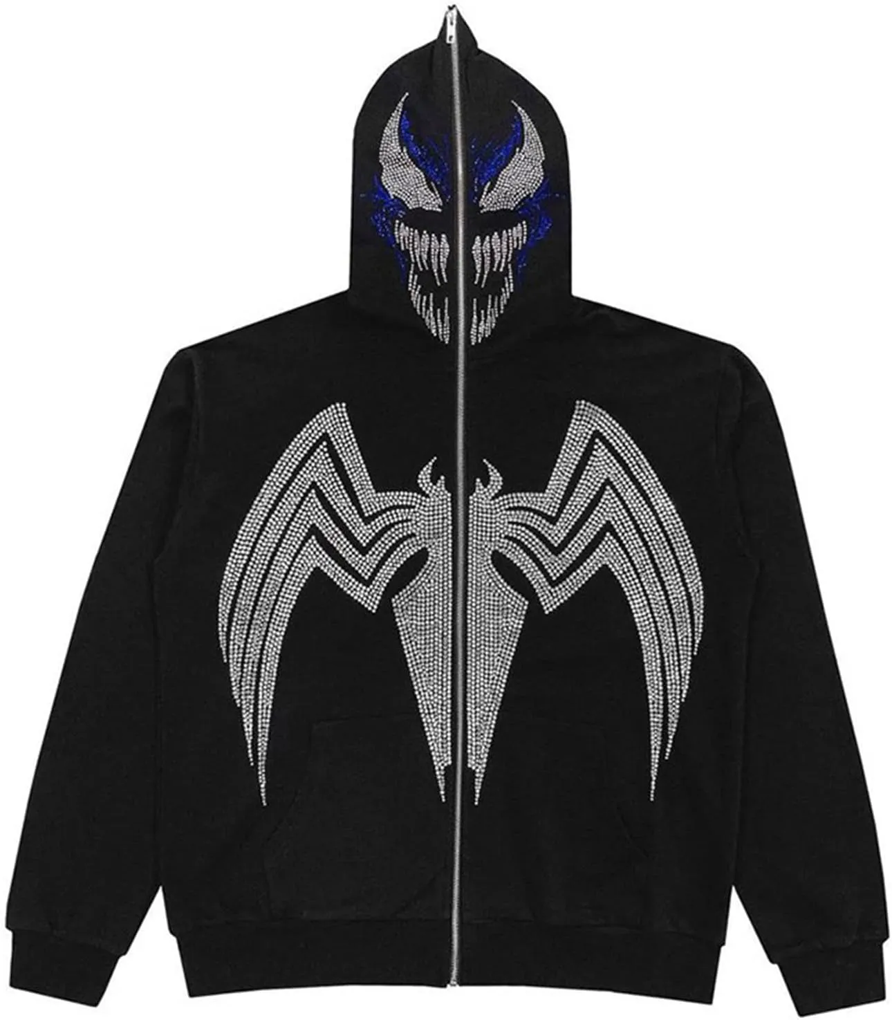 Spider Web Rhinestone Hoodie for Men Women, Long Sleeve Zip Up Glitter Gothic Y2K Jacket Cool Streetwear