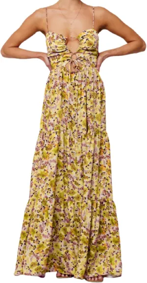 Summer Floral Sundress for Women Spaghetti Straps Hollow Out Tie Front Maxi Dress Flowy Smocked Bohemia Dress