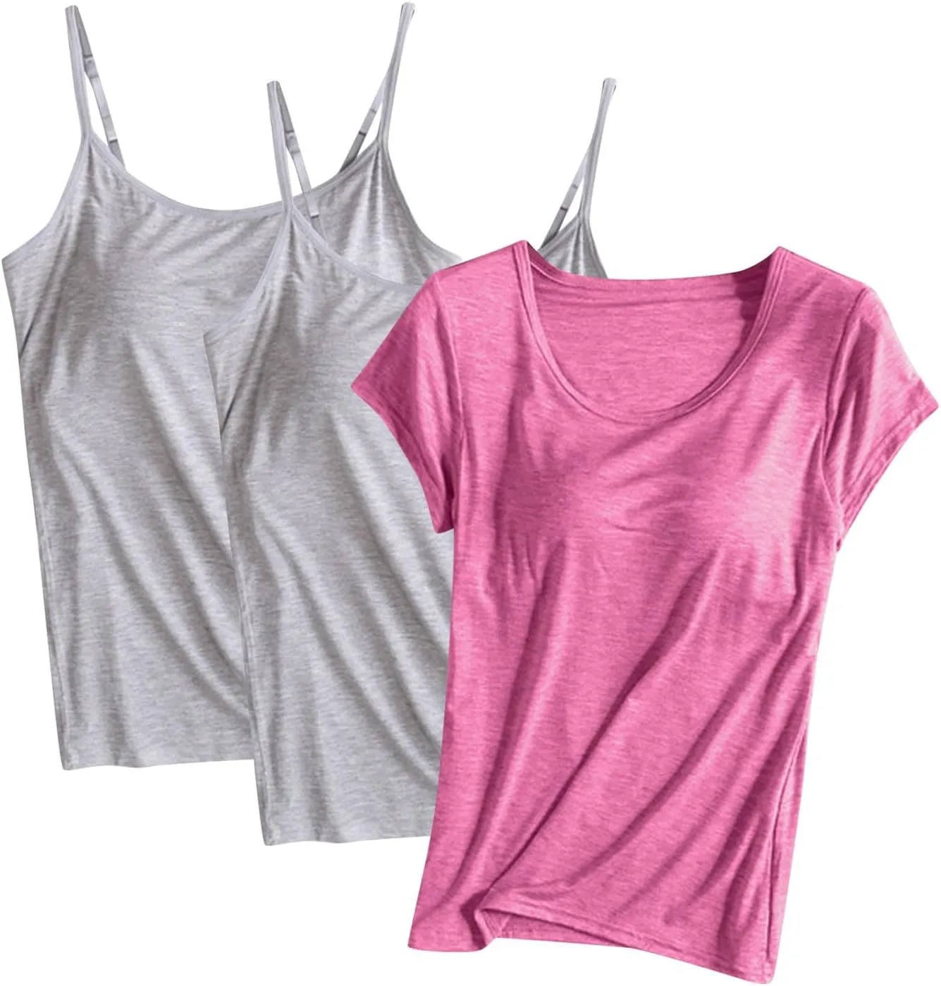 Summer Tank Tops for Women Built in Bra Cotton Shelf Bra Tanks Layering Undershirts 3 Pack