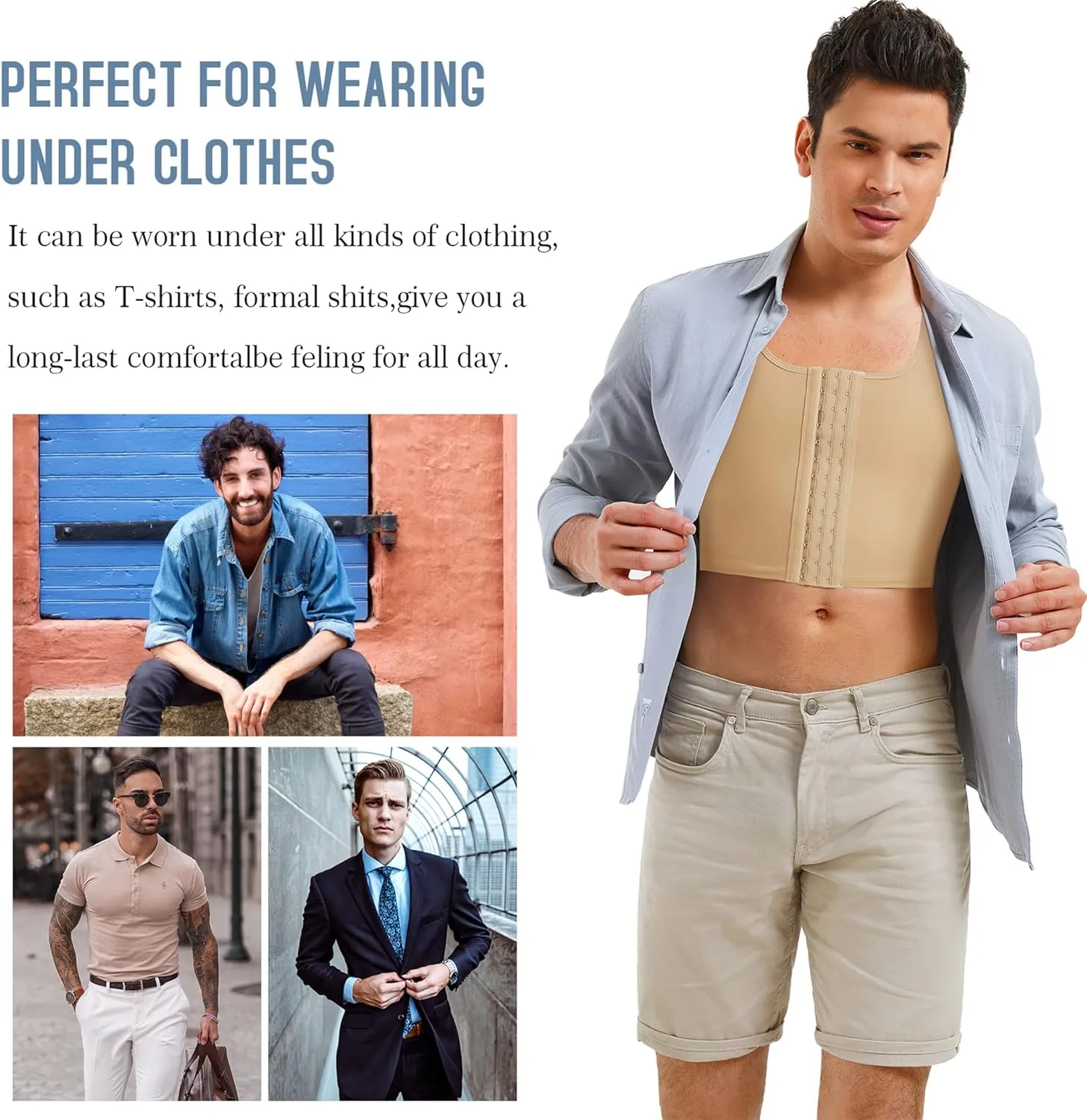 TAILONG Mens Compression Corset Vest Hide Gynecomastia Chest Binder Tank Top Faja para Hombre