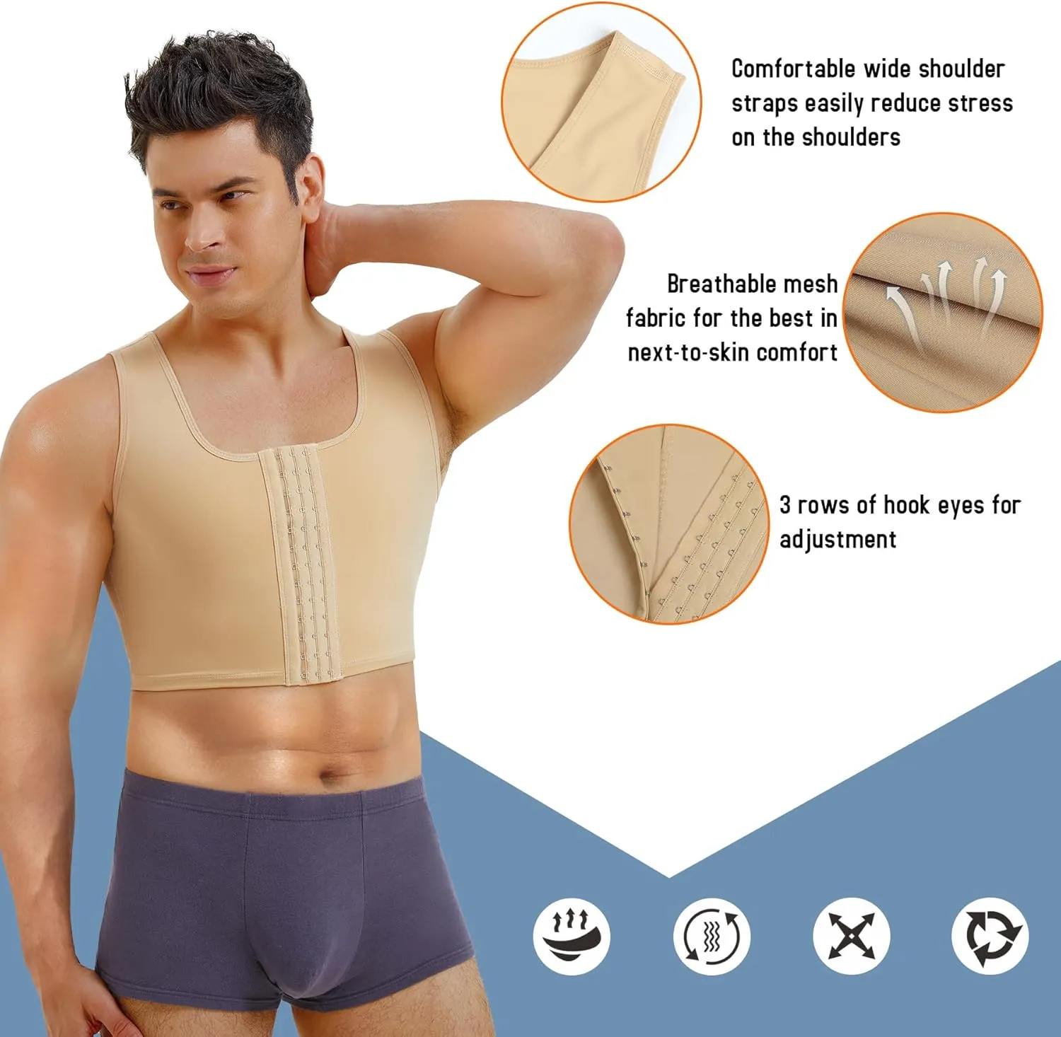 TAILONG Mens Compression Corset Vest Hide Gynecomastia Chest Binder Tank Top Faja para Hombre