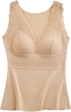 Tank Tops for Women with Shelf Bra Ruffle V Neck Sleeveless Seamless Thermal Undershirt Vest