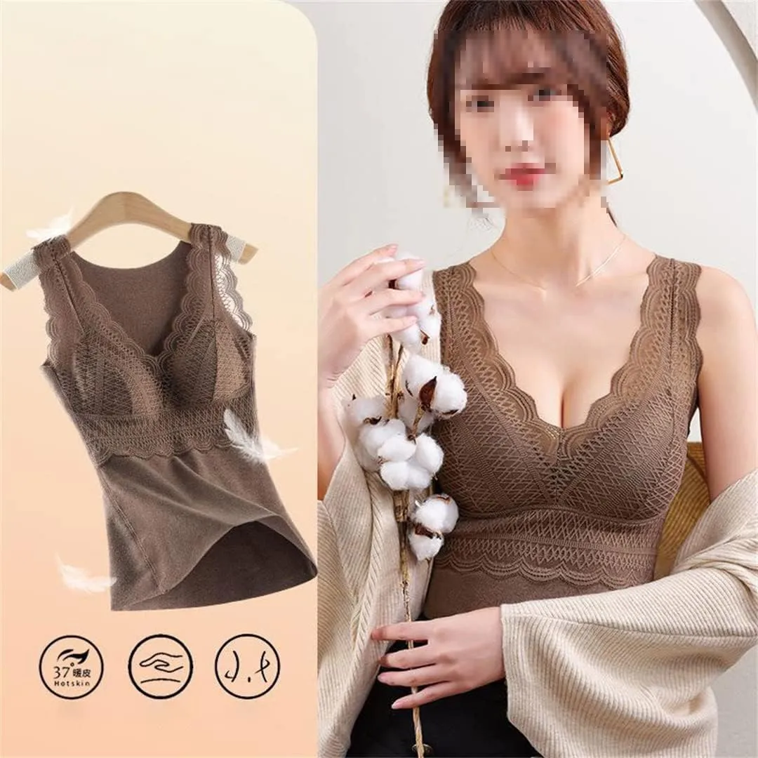 Tank Tops for Women with Shelf Bra Ruffle V Neck Sleeveless Seamless Thermal Undershirt Vest