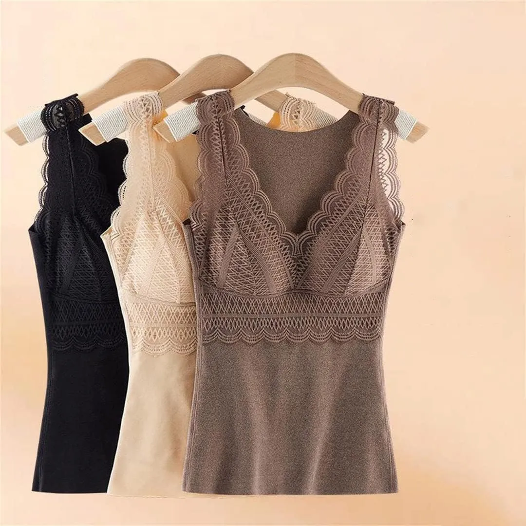 Tank Tops for Women with Shelf Bra Ruffle V Neck Sleeveless Seamless Thermal Undershirt Vest
