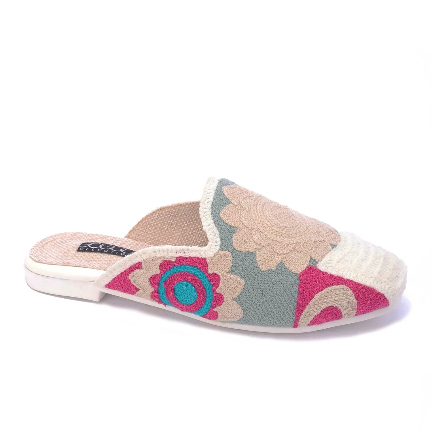 Textured Embroidered Mule-Beige