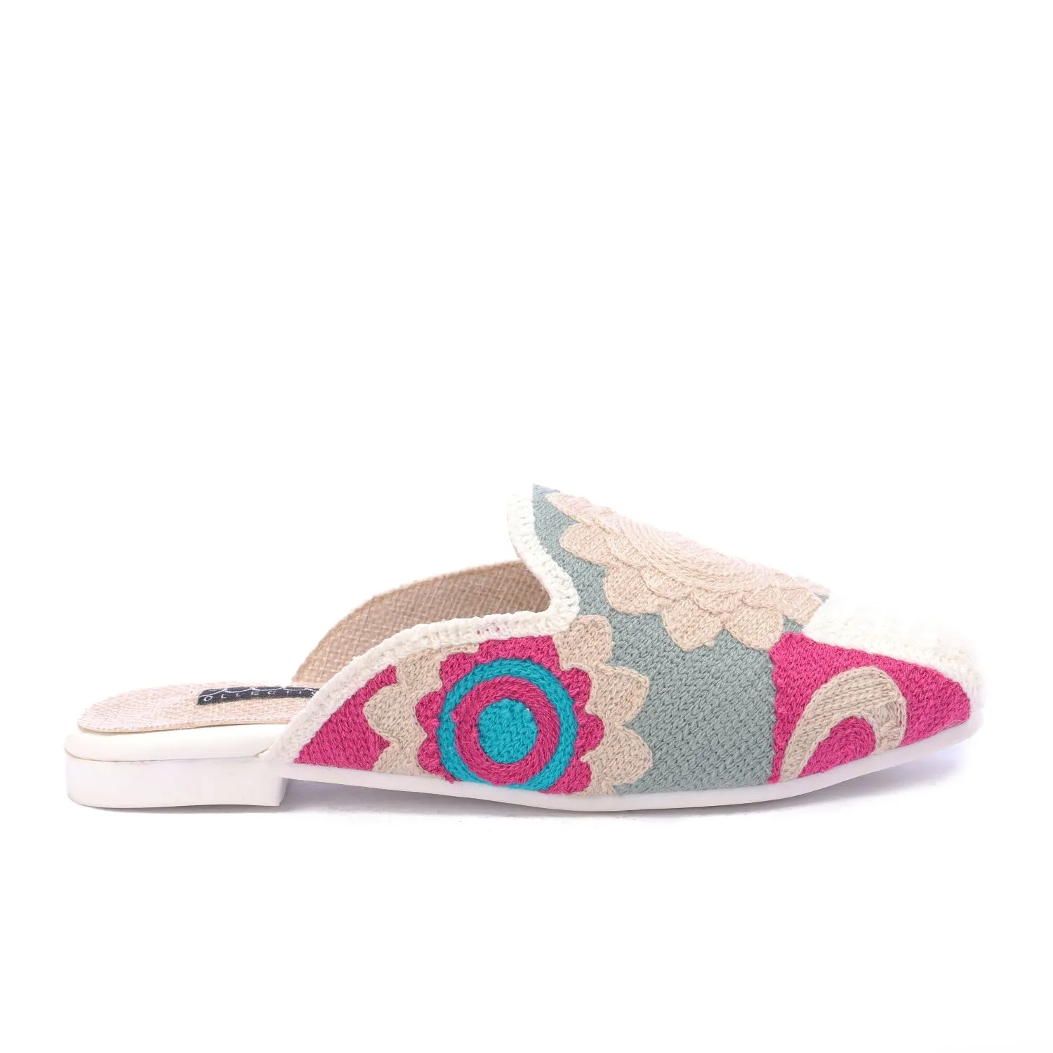 Textured Embroidered Mule-Beige