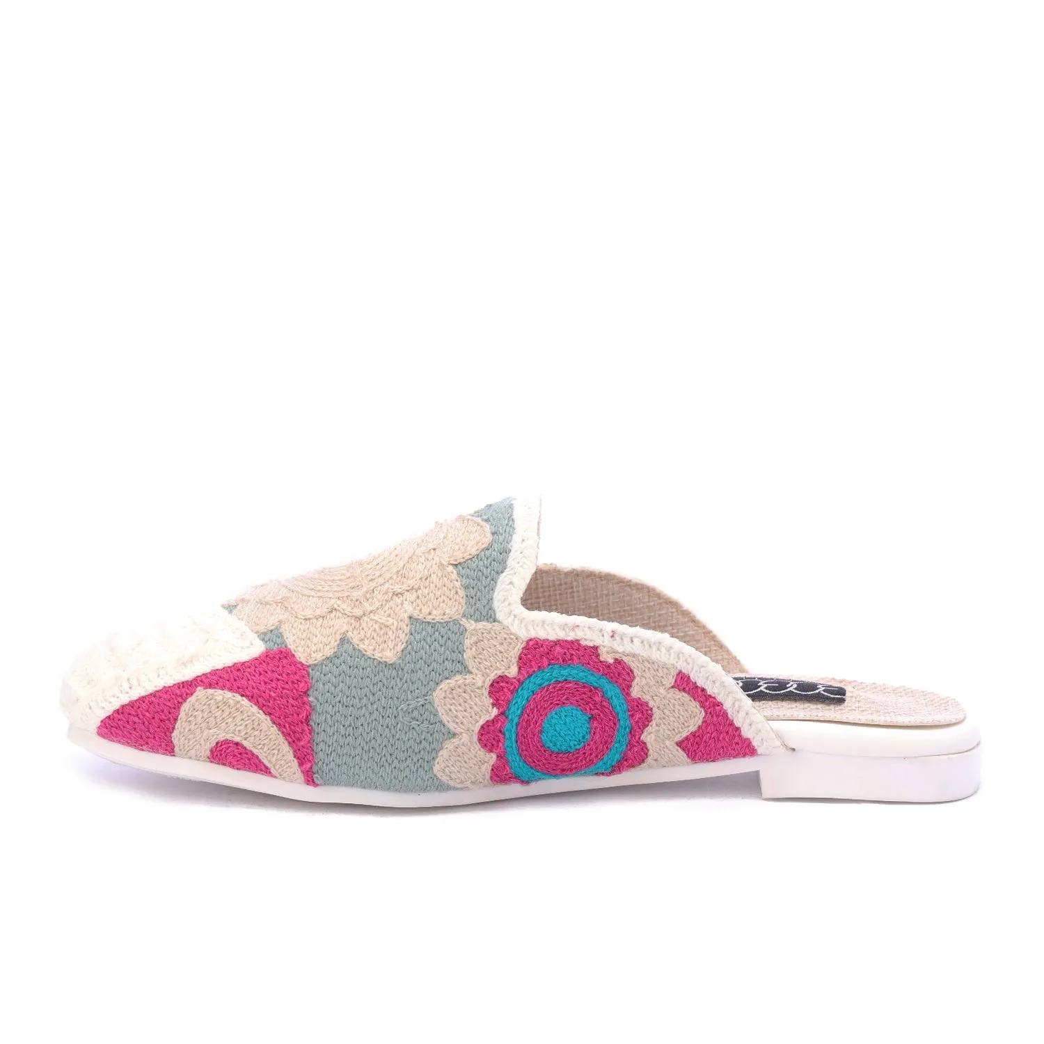 Textured Embroidered Mule-Beige