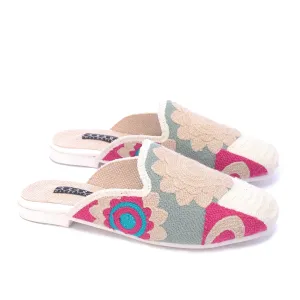 Textured Embroidered Mule-Beige