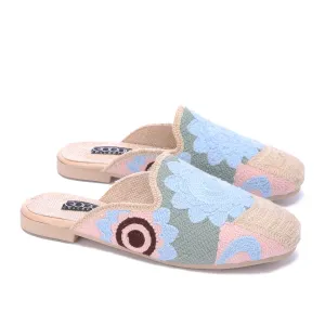 Textured Embroidered Mule-Blue