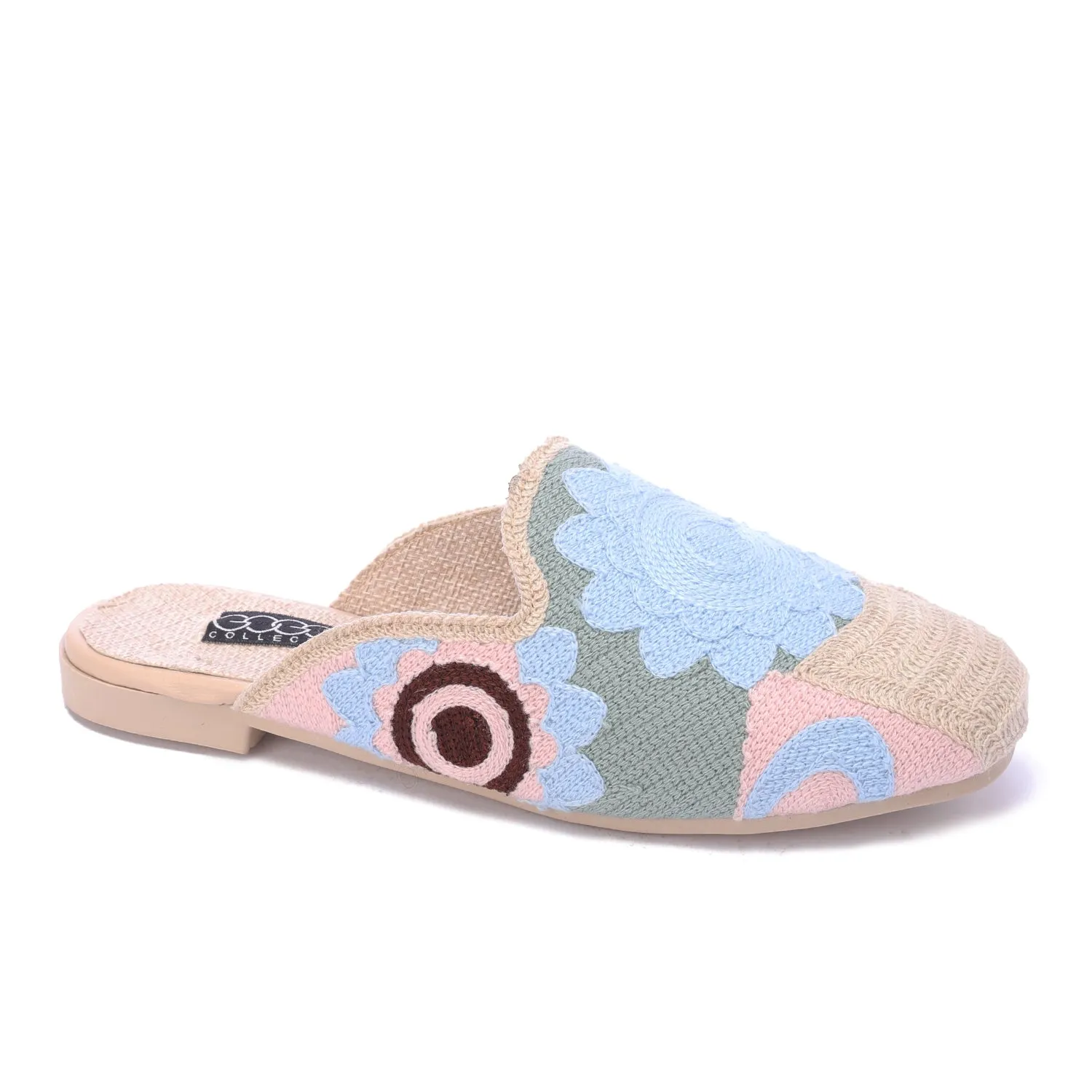 Textured Embroidered Mule-Blue