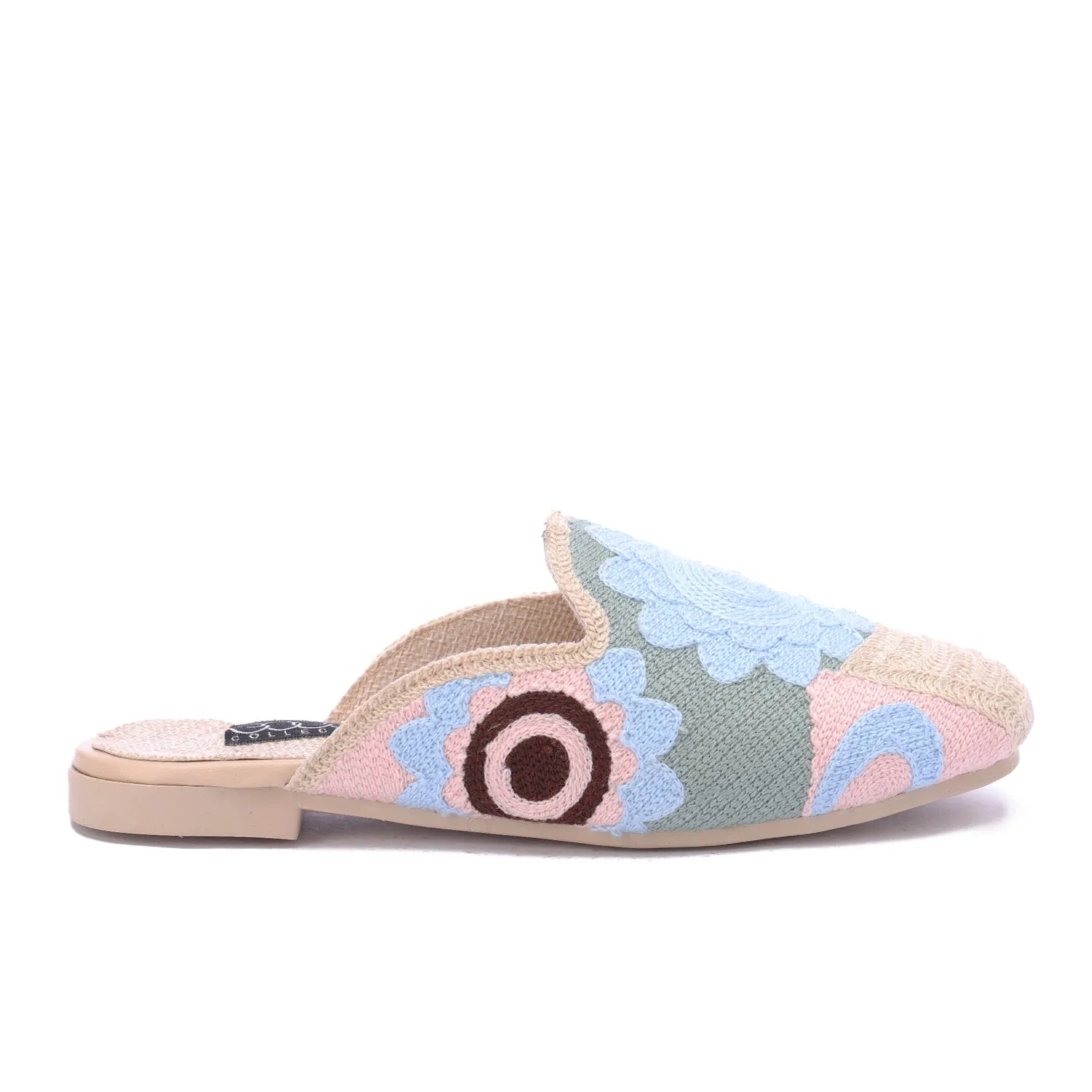 Textured Embroidered Mule-Blue