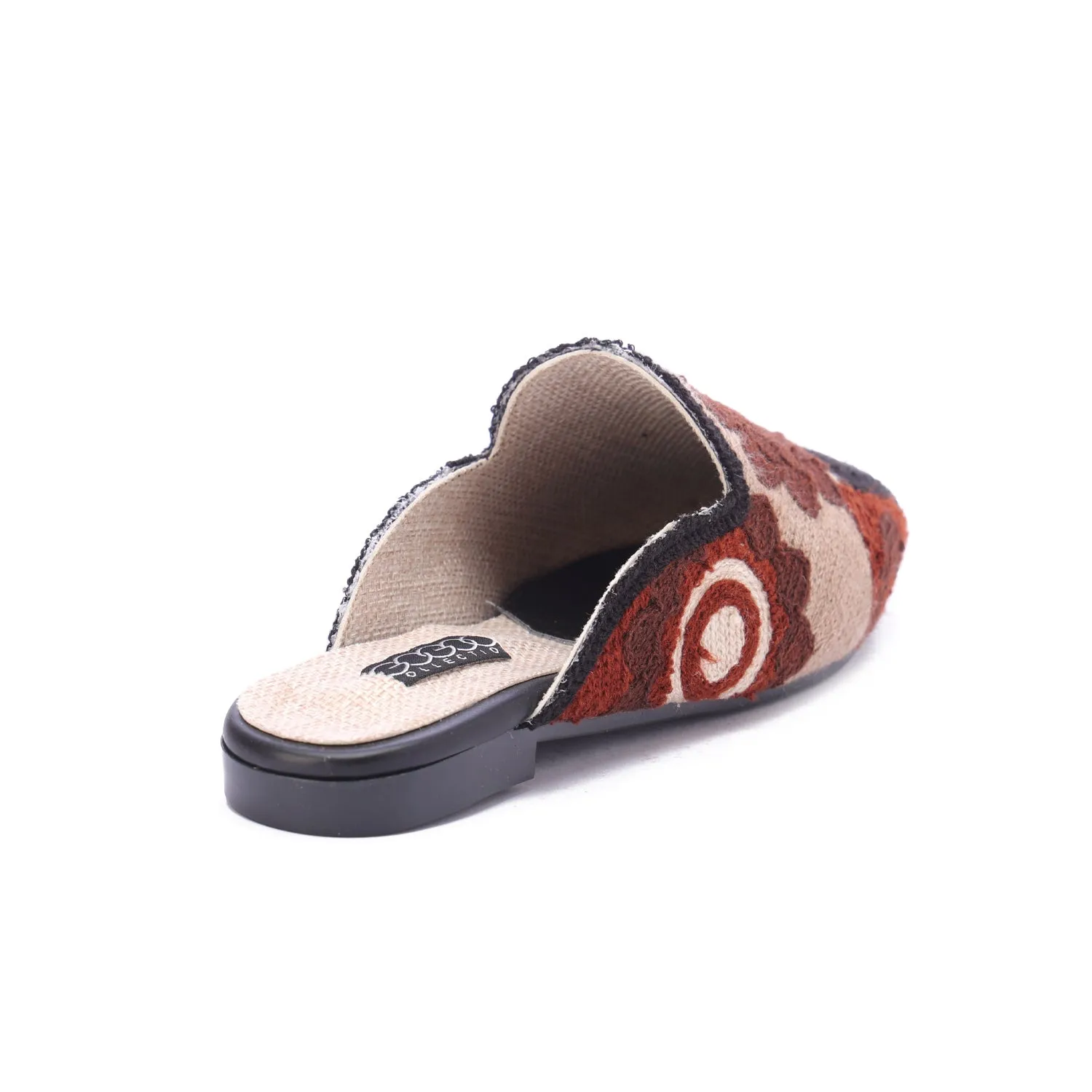 Textured Embroidered Mule-Brown