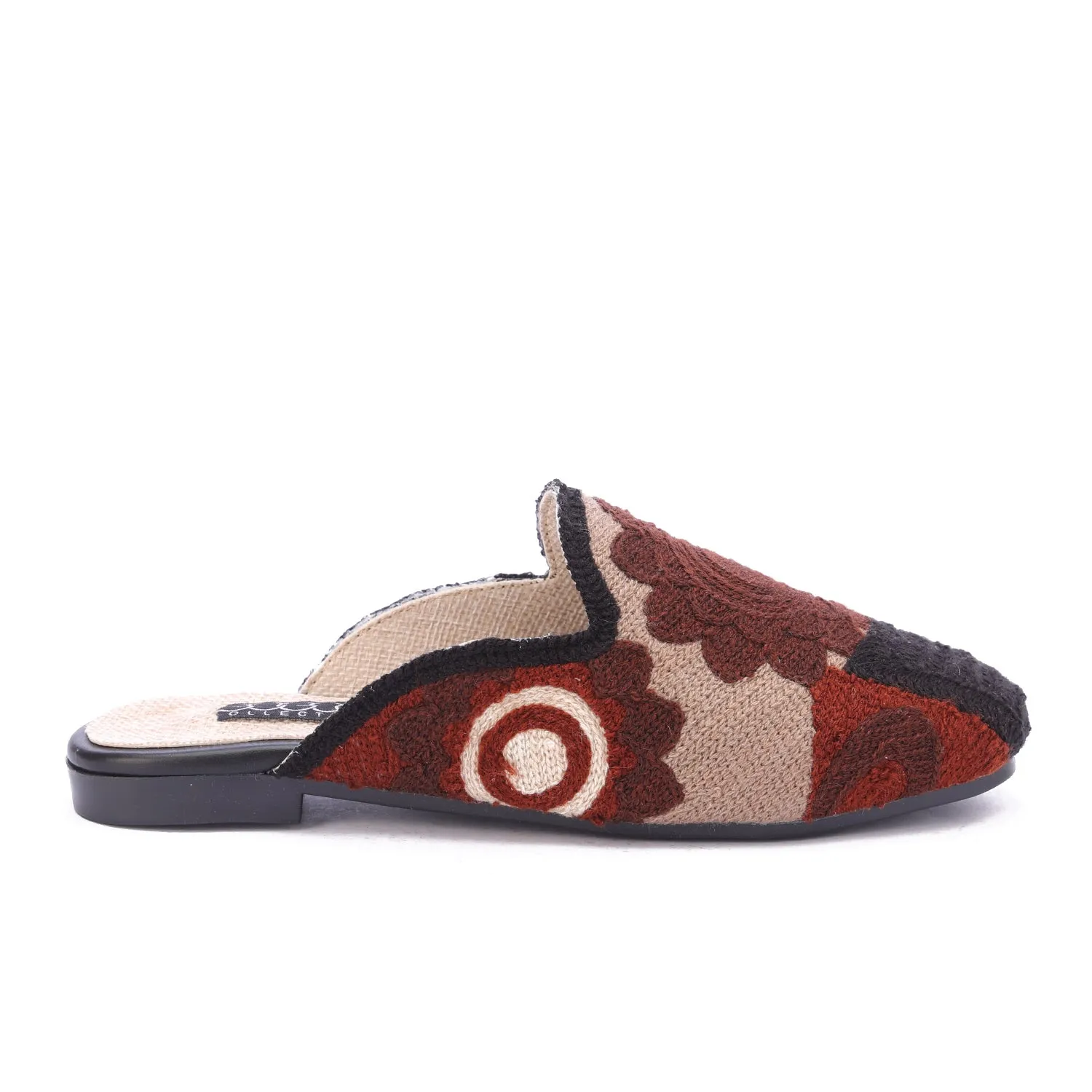 Textured Embroidered Mule-Brown
