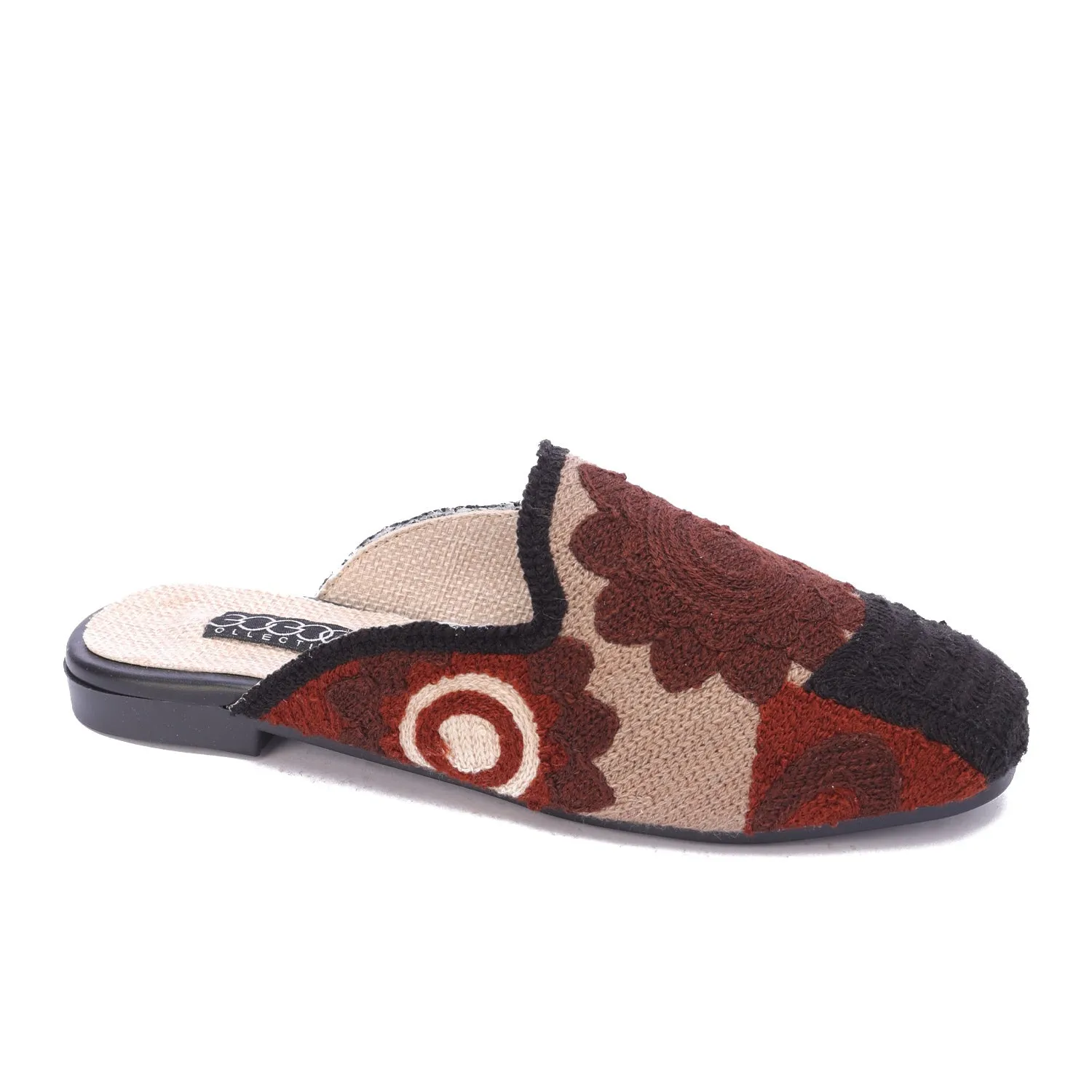 Textured Embroidered Mule-Brown