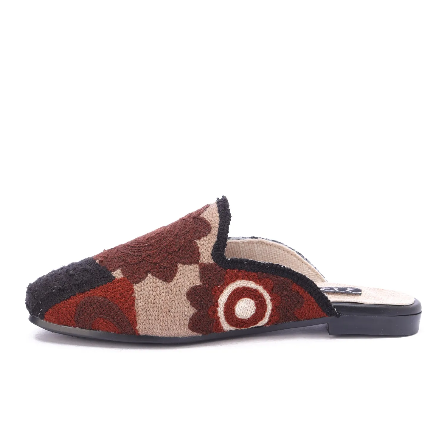 Textured Embroidered Mule-Brown