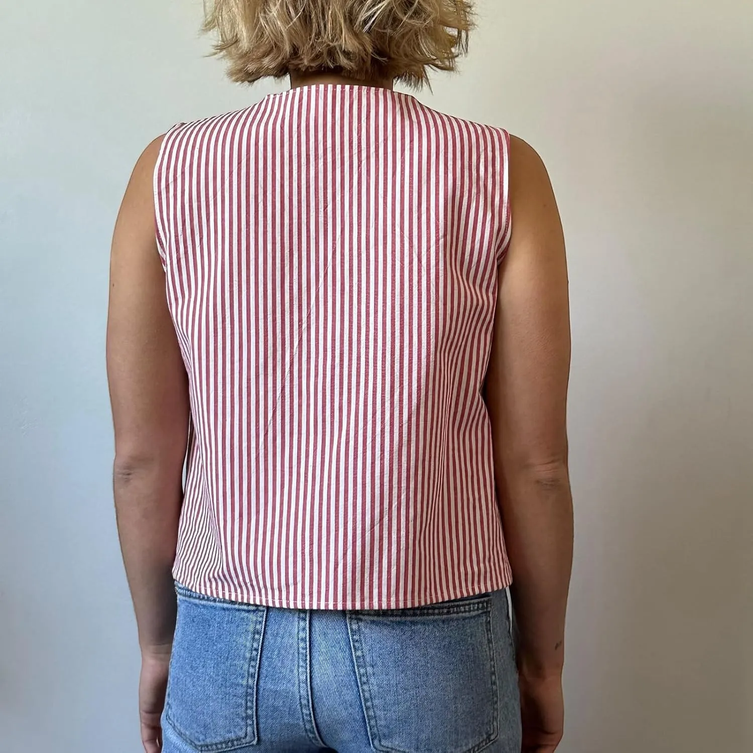 Tie Front Tops for Women Sleeveless Deep V-Neck Plaid Striped Fruit Print Linen Vest Lace Up Party Club Night Tank Top