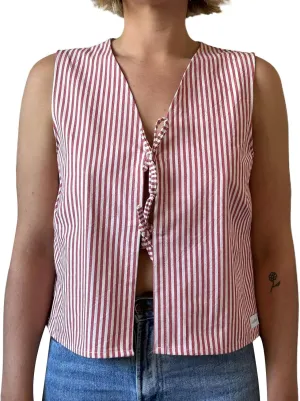 Tie Front Tops for Women Sleeveless Deep V-Neck Plaid Striped Fruit Print Linen Vest Lace Up Party Club Night Tank Top