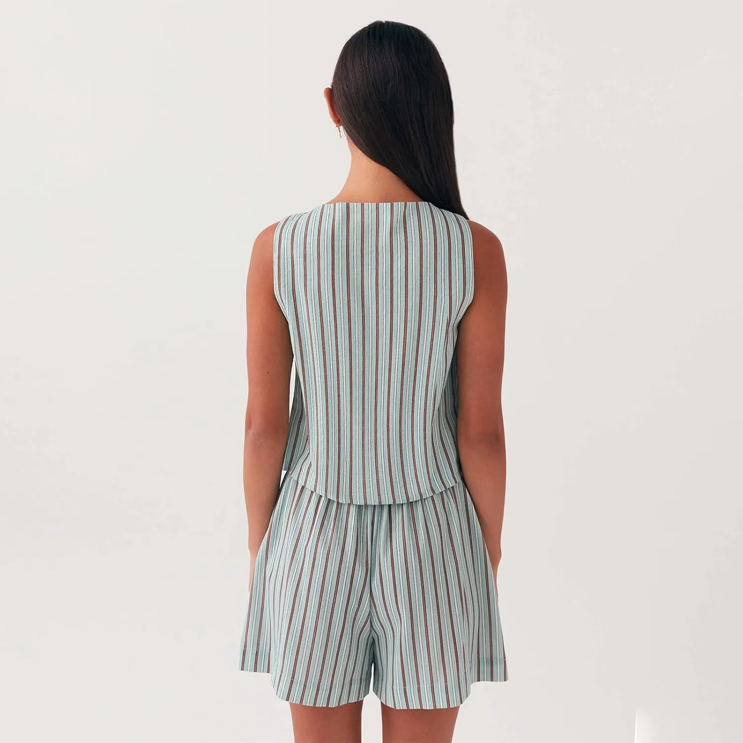 Tie Front Tops for Women Sleeveless Deep V-Neck Plaid Striped Fruit Print Linen Vest Lace Up Party Club Night Tank Top