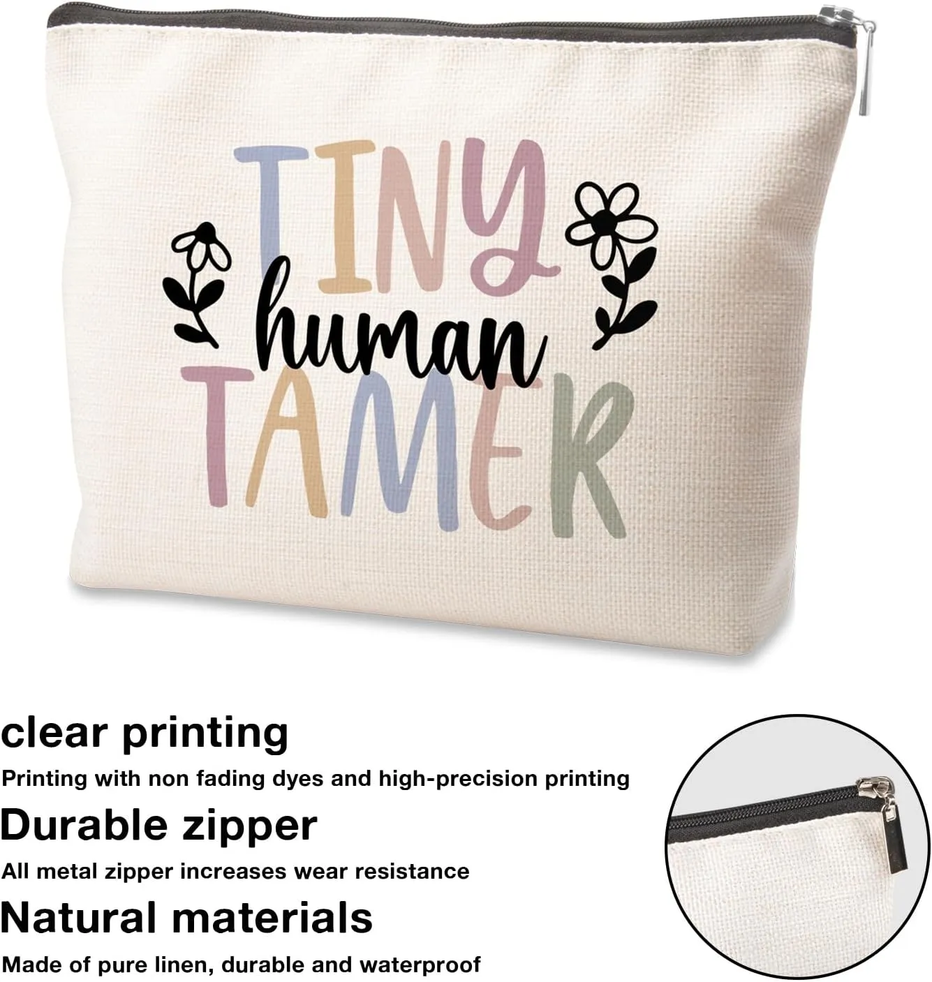 Tiny Human Tamer Teacher Appreciation Makeup Bag - Travel Organizer for Women, Daycare & Teacher's Day Gift