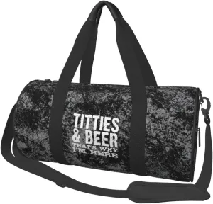 Titties & Beer Thats Why Im Here Convertible Garment Bag with Shoulder Strap, Carry on Garment Duffel Bag for Men Women - Rolling Foldable for Travel Luggage Bags (Black)