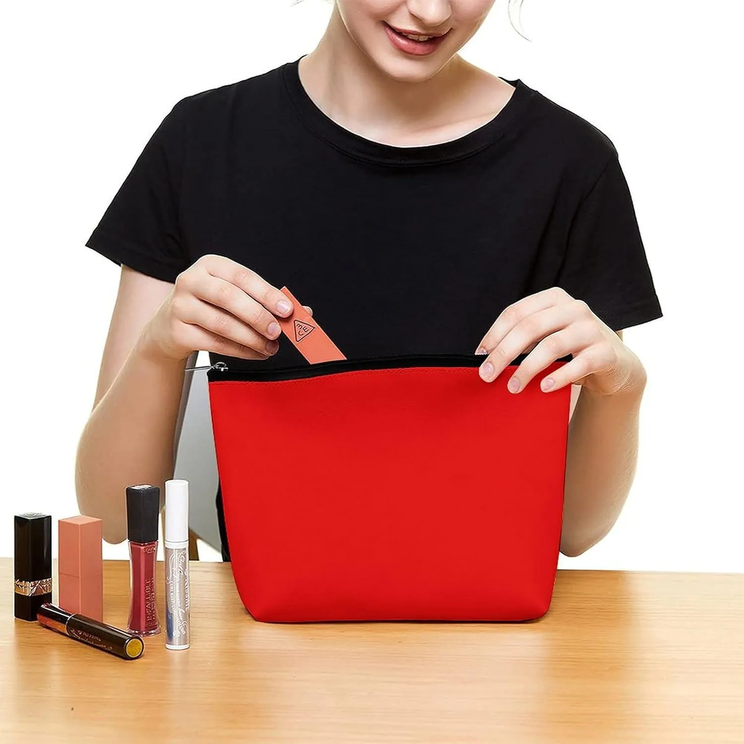 Travel Makeup Bag, Bright Red Cosmetic Bags for Women Large Capacity Waterproof Toiletry Pouch Make up Organizer