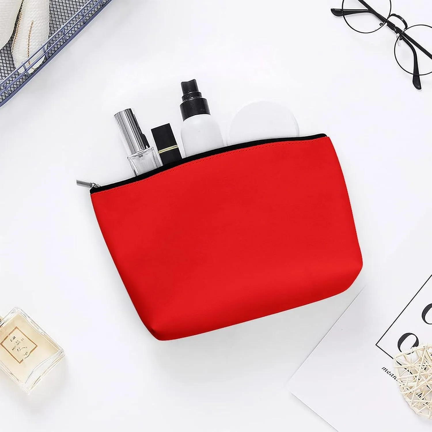 Travel Makeup Bag, Bright Red Cosmetic Bags for Women Large Capacity Waterproof Toiletry Pouch Make up Organizer