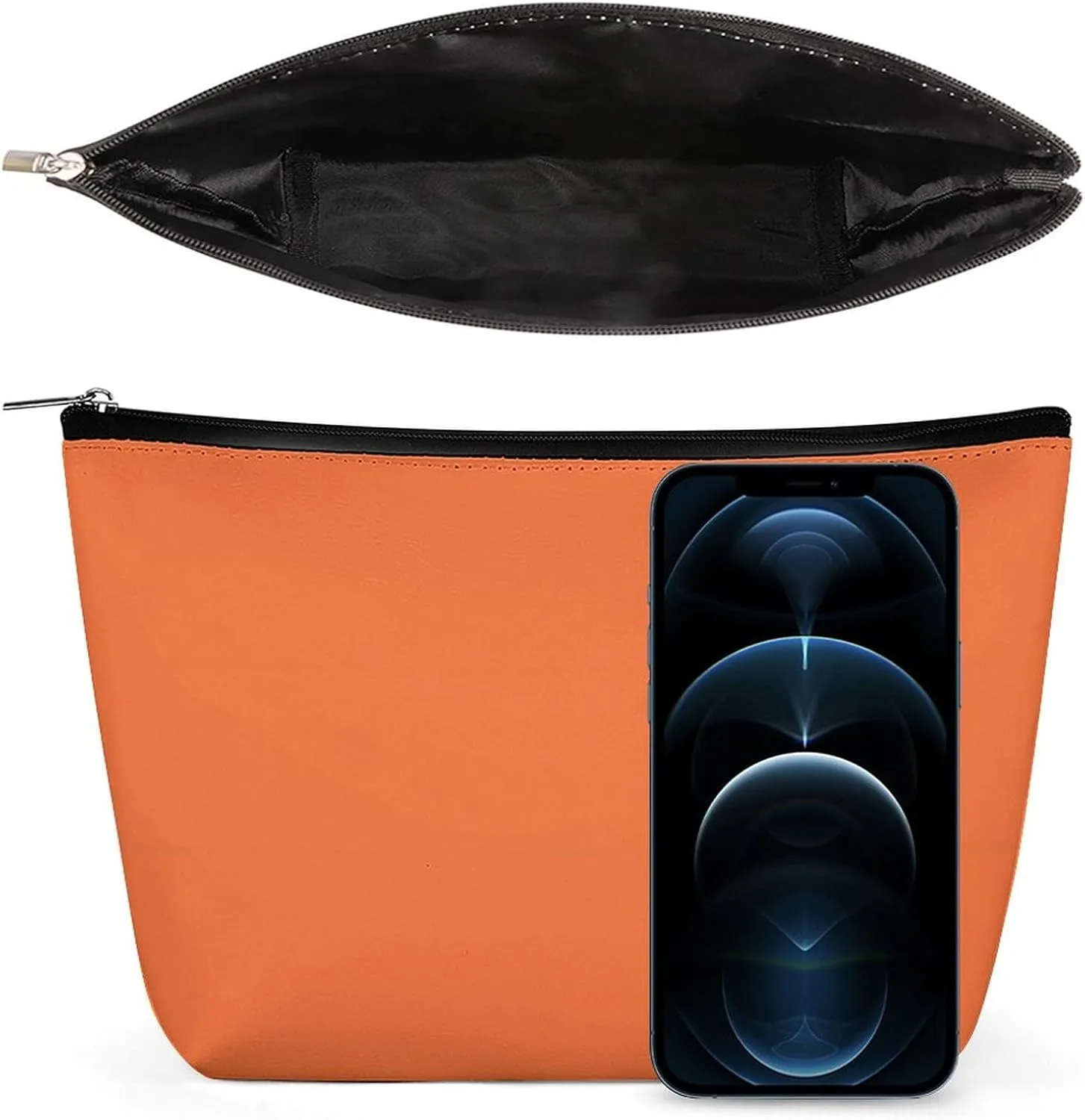 Travel Makeup Bag, Burnt Orange Solid Color Cosmetic Bags for Women Large Capacity Waterproof Toiletry Pouch Make up Organizer