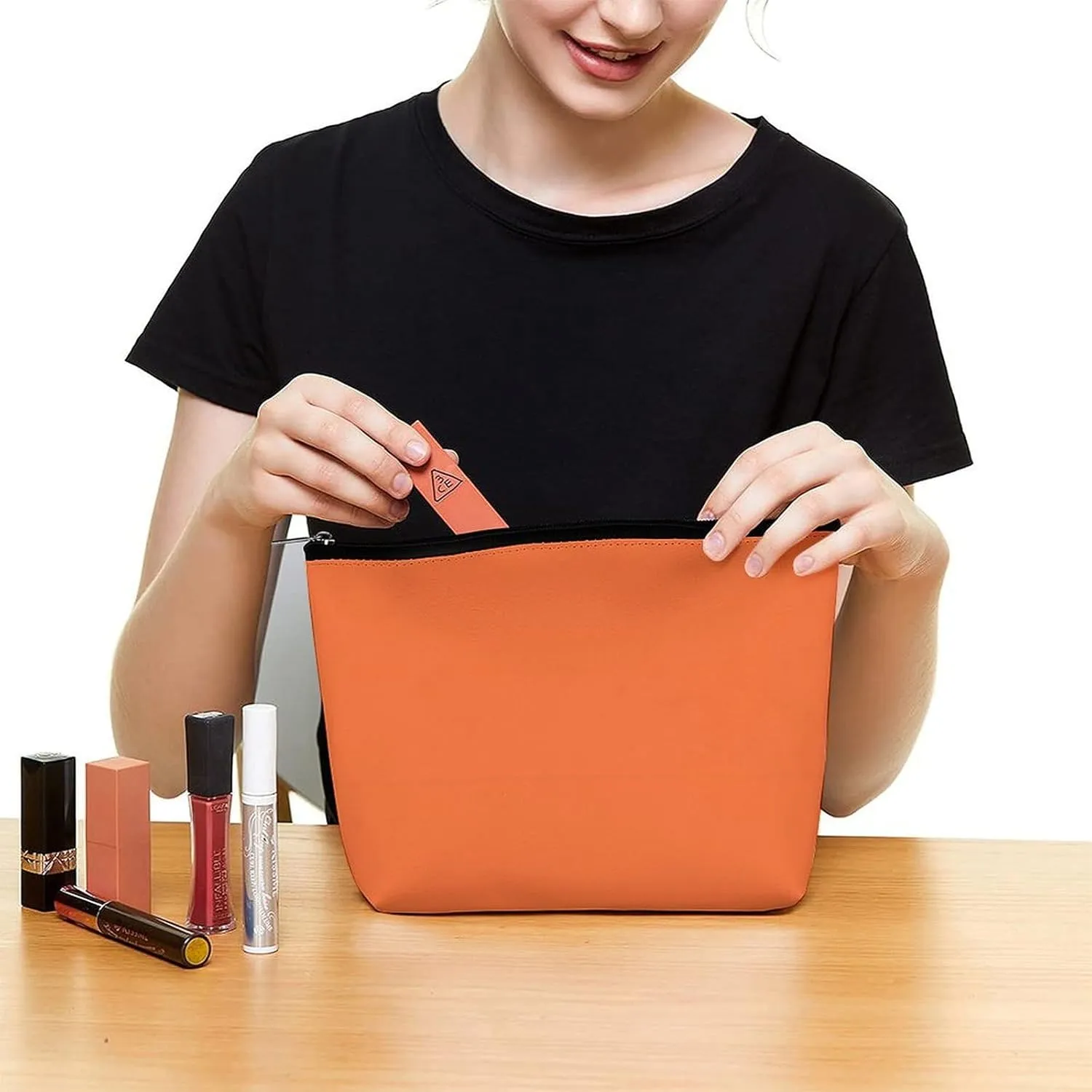 Travel Makeup Bag, Burnt Orange Solid Color Cosmetic Bags for Women Large Capacity Waterproof Toiletry Pouch Make up Organizer