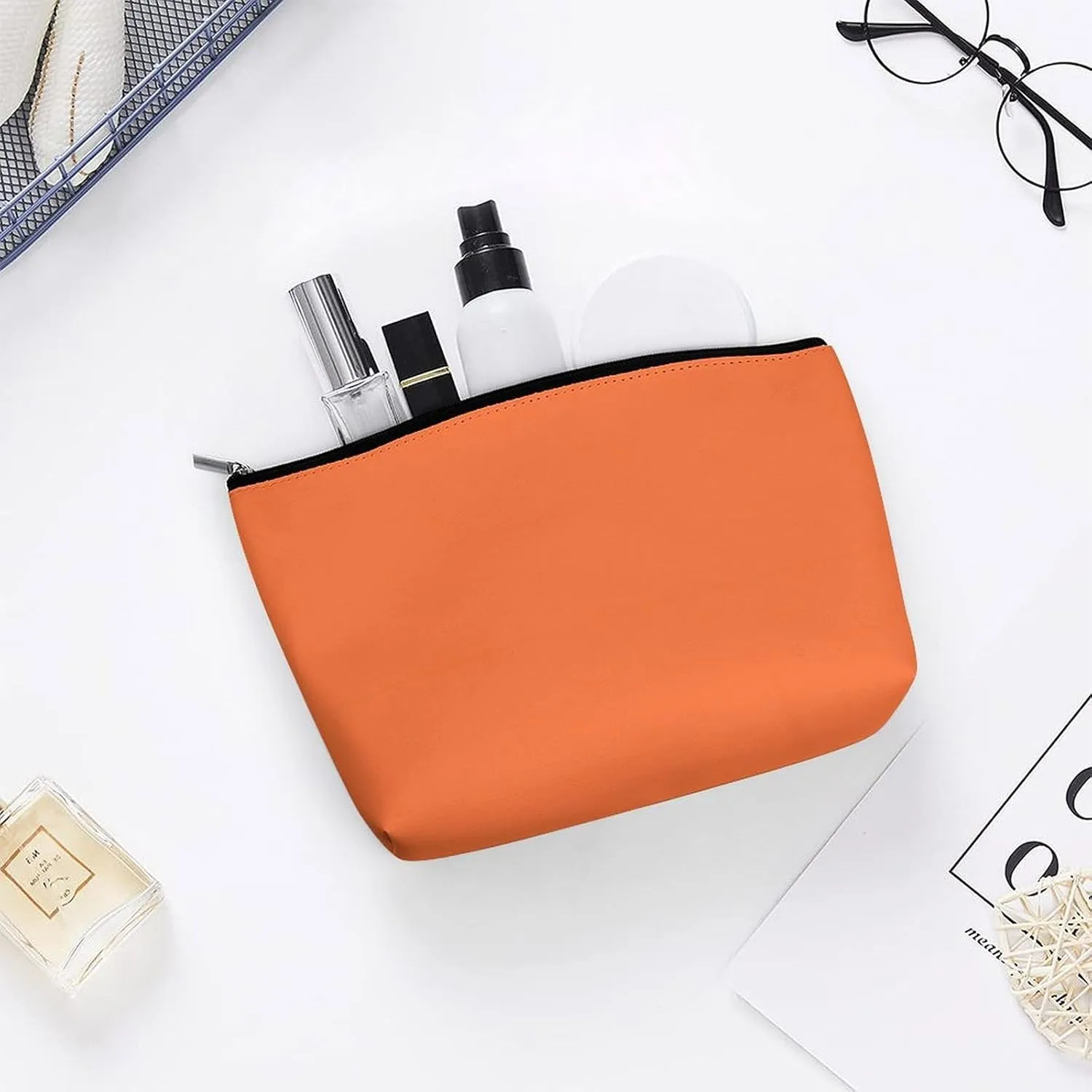 Travel Makeup Bag, Burnt Orange Solid Color Cosmetic Bags for Women Large Capacity Waterproof Toiletry Pouch Make up Organizer