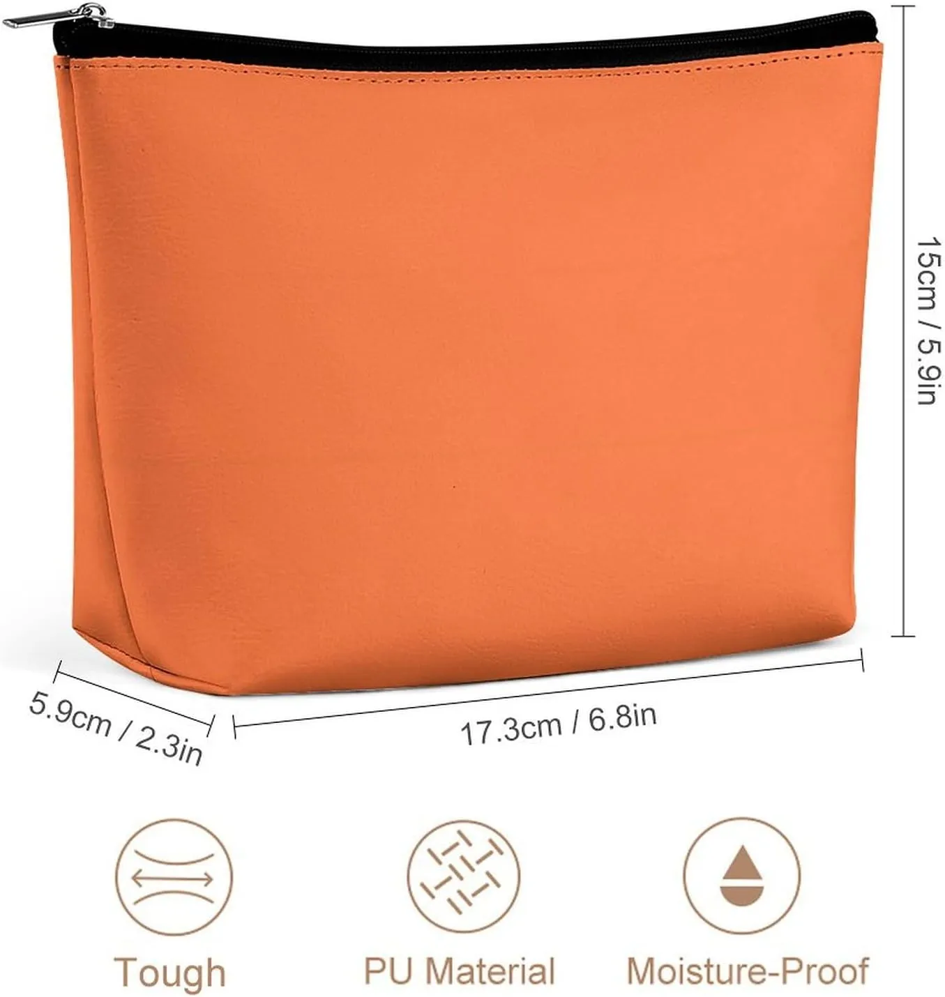 Travel Makeup Bag, Burnt Orange Solid Color Cosmetic Bags for Women Large Capacity Waterproof Toiletry Pouch Make up Organizer