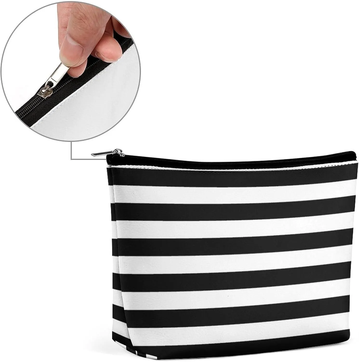 Travel Makeup Bag, Classic Black & White Stripes Pattern Design Cosmetic Bags for Women Large Capacity Waterproof Toiletry Pouch Make up Organizer