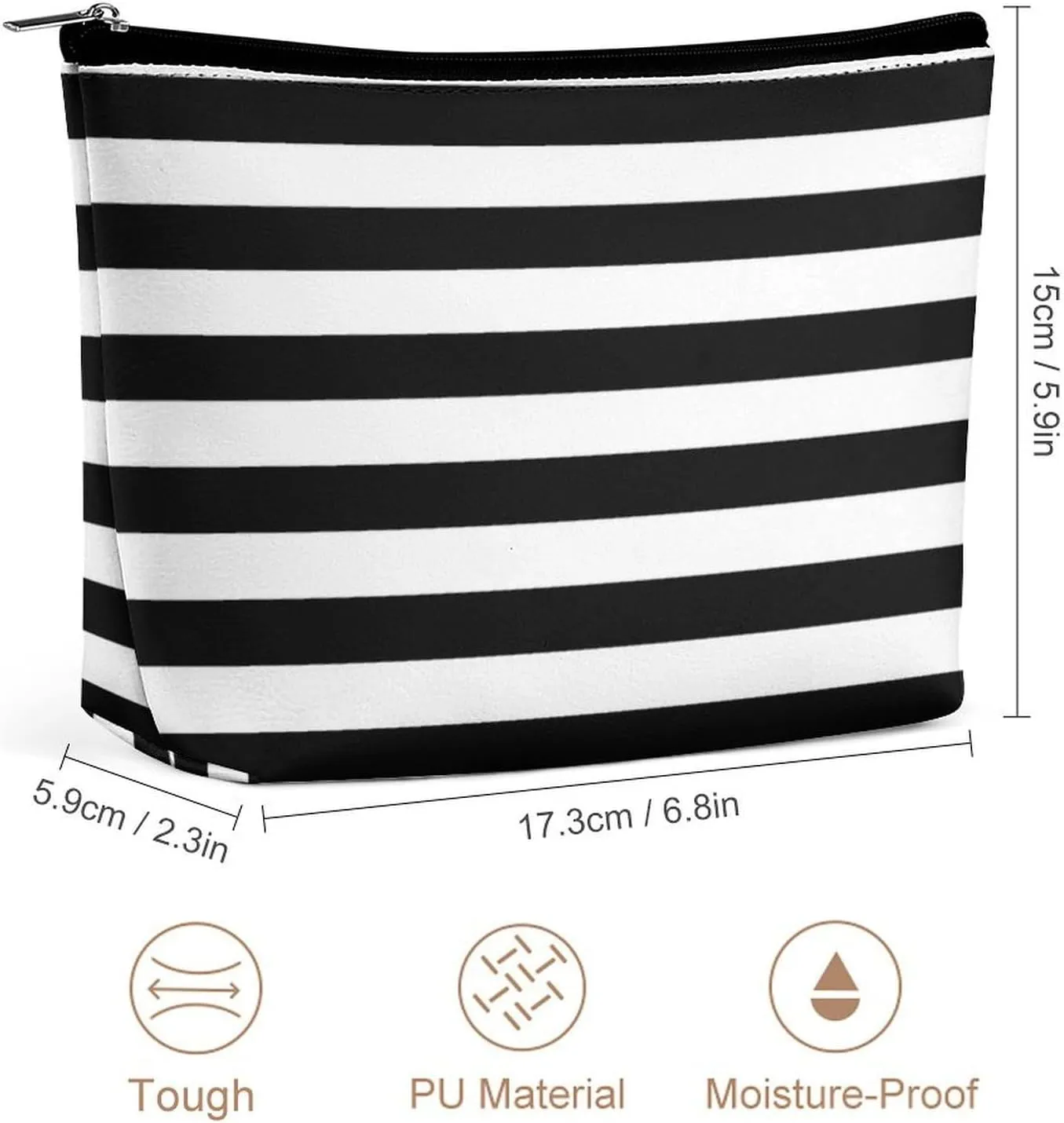 Travel Makeup Bag, Classic Black & White Stripes Pattern Design Cosmetic Bags for Women Large Capacity Waterproof Toiletry Pouch Make up Organizer